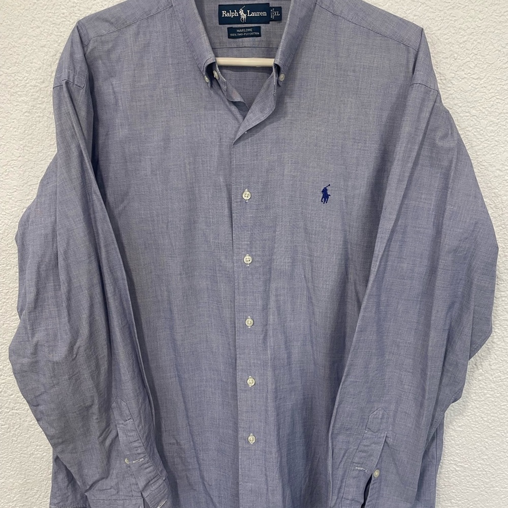 COPY - Ralph Lauren Shirt Mens XLarge Blue Marlowe Two-Ply Cotton Button Down